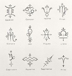 zodiac symbols are shown in black and white