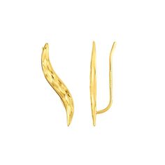 14k Yellow Gold 3x23mm Diamond-Cut Leaf Shape Ear Climber Earrings - JewelStop1 Royal Chain, Starfish Ring, Gold Ear Climbers, Ear Climber Earrings, Tiny Cactus, Delicate Necklaces, Ear Climbers Earrings, Knot Studs, Ear Climber