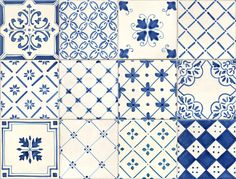 many different blue and white tile designs