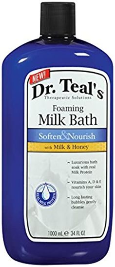 Formulated with pure epsom salt, Dr. Teal's foaming milk bath will soften and nourish your skin, leaving your feeling refreshed and invigorated. Treat yourself and soften your skin in a luxurious bath soak with this therapeutic real milk protein bath. Vitamins D and E nourish and rehabilitate the surface of your skin allowing for a young, radiant glow. Long-lasting bubbles gently cleanse the skin without over-drying. Soothe your body and relax your mind with Dr. Teal's. Formulated with Pure Epso 60s Grunge, Vitamins D, Kids Bubble Bath, Shea Butter Lotion, Relax Your Mind, Sage Essential Oil, Chamomile Essential Oil, Milk Honey