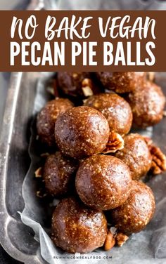 no bake vegan pecan pie balls in a plastic container