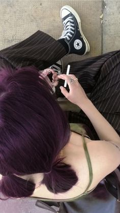 Purple Dye On Dark Brown Hair, Elumen Violet Hair, Dark Purple Hair Styles, Purple Dark Hair Color, Dark Plum Brown Hair Color, Hair Dye Colors For Brown Hair, Dark Purple Hair With Light Purple Highlights, Dark Dyed Hair Ideas, Dark Purple Hair Dye Ideas