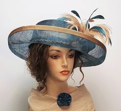 Wide brim Dark Teal and Beige Sinamay Hat Beige Accent Colors, Teal And Beige, Spring Social, Chanel Style Jacket, Rain Collection, Easter Garden, Chanel Style