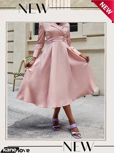 Elegant Women's Turndown Collar Carrer A-line Dress with Belt Feminine A-line Fall Dress, A-line Midi Dress With Button Closure For Casual Wear, A-line Fit And Flare Midi Dress For Work, Casual Fall A-line Midi Dress, Fall A-line Midi Dress With Buttons, A-line Midi Dress With Buttons For Party, Solid A-line Midi Dress For Fall, Solid Color A-line Midi Dress For Fall, A-line Midi Dress For Winter