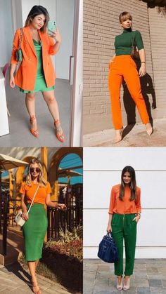 Colour Blocking Fashion, Green Outfits, Color Trends Fashion, Orange Outfit, Fashion Mistakes