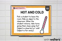 a bulletin board with a thermometer and hot and cold words on it in front of a white brick wall