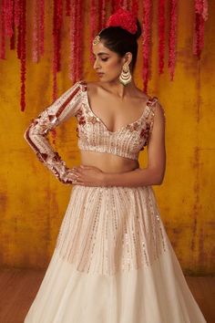 Shop for Masumi Mewawalla White Dupion Embroidered Blouse And Lehenga Set for Women Online at Aza Fashions Designer Hand Embellished Party Tops, Bollywood Style Hand Embellished Wedding Blouse, Festive Hand Embellished Wedding Blouse, Bollywood Style Hand Embellished Festive Tops, Hand Embellished Tops For Festive Party Wear, Festive Bollywood Hand Embellished Tops, Hand Embellished Party Tops For Festive Occasions, Festive Hand Embellished Party Wear Tops, Festive Hand Embellished Party Tops