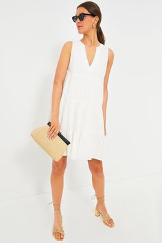 White Swiss Dot Sleeveless Kenzo Dress White V-neck Sleeveless Dress For Vacation, White V-neck Sleeveless Vacation Dress, White V-neck Sundress For Vacation, Knee-length White V-neck Dress For Day Out, White Knee-length V-neck Dress For Day Out, White Knee-length V-neck Dress For Vacation, White V-neck Dress For Summer Brunch, White Chic V-neck Sundress, White Sleeveless V-neck Casual Dress