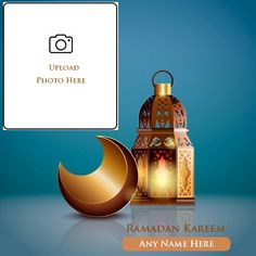 the rama lantern is next to an open crescent on a blue background with a photo frame