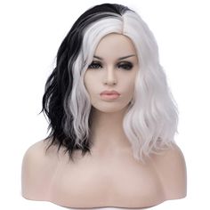 PRICES MAY VARY. ❤️ Wigs Material: Mildiso wigs are made of High-Quality Heat Resistant Synthetic Fiber, Soft touch and Natural looking ❤️ Wigs Length: About 14". Black and White wigs for women with stylish design and pretty looking, make you more beautiful and confidence, you will get tons of compliments with this cute wig ❤️ Wig Weight: About 175g, light weight and comfortable, just like your own hair when you wear on this colorful wig ❤️ Adjustable Wig Cap: 21.5'' - 22.5''. The comfortable wi Cruella Deville Wig, Pelo Bob Ondulado, Black And White Wig, White Wig, Halloween Wigs, Short Curly Bob, Short Curly Wigs, Curly Hair Wig, Wavy Curly Hair