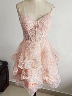 Blush Lace Wedding Receiption Dress Homecoming Dress HOCO - Etsy Fitted Lace Homecoming Dress, Lace Knee-length Homecoming Dress, Knee-length Lace Homecoming Dress, Lace Ruffle Dress For Prom Season, Mini Lace Dress With Ruffles For Wedding, Ruffled Lace Mini Dress For Wedding, Mini Length Lace Dress With Ruffles For Wedding, Pink Wedding Corset Dress, Lace Mini Bridesmaid Dress