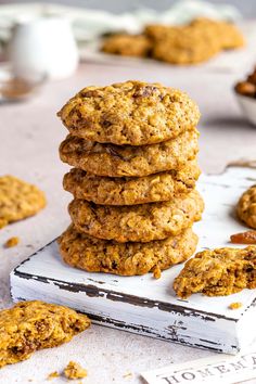 Stack of healthy oatmeal raisin cookies Healthy Oatmeal Raisin Cookies, Easy Oatmeal Raisin Cookies, Oatmeal Raisin Cookies Healthy, Soft Oatmeal Cookies, Cookie Recipes Oatmeal Raisin, Healthy Oatmeal Cookies, Yummy Healthy Snacks, Oatmeal Raisin Cookies, Healthy Oatmeal