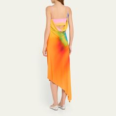 Monse rainbow orchid slip dress with draped detail Scoop neckline Spaghetti straps Midi length Bias-cut silhouette Asymmetric hem Polyester Dry clean Imported Asymmetric Hem, Scoop Neckline, Midi Length, Spaghetti Strap, Orchids, Slip Dress, Tops Designs, Rainbow, Luxury Fashion