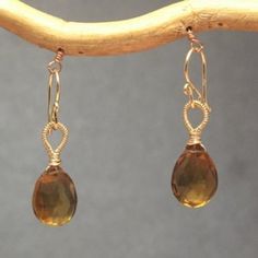 Large Whiskey Quartz Earrings Victorian 165 Gold Teardrop Hand Wrapped Jewelry, Elegant Citrine Wire Wrapped Jewelry, Elegant Hand Wrapped Gold Earrings, Victorian Jewelry, Quartz Earrings, Opal Rings, Bronx, Whiskey, Jewelry Collection