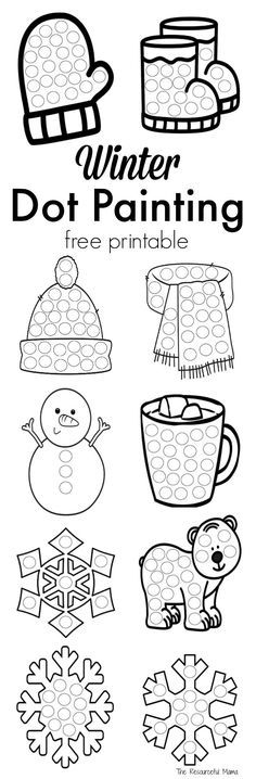 winter dot painting printable worksheet for kids to practice the art and crafting skills