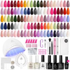 PRICES MAY VARY. 【Beetles Gel Nail Polish kit】Complete gel polish kit Includes: 35*Gel Polish, 1*Base Coat, 1*Top Coat, 1*Matte Top Coat, 1*Glitter Top Coat, 1*UV/LED Professional Nail Lamp, and a variety of manicure nail tools. Equipped with all your DIY nail art needs, can enjoy doing your nails. 【All Seasons Gel Polish】Gel nail kit for beginners with everything, from the classic pink shades to summer blue, purple,nude and even sparkling red, each is highly colored and has good ductility. Blac Outfits At Home, Light Blue Nail Designs, Pink White Nails, Gel Nail Set, Blue Gel Nails, Baby Blue Nails, Color Outfits, Nail Polish Kit, Blue Gel