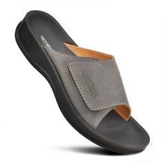 Women on the go, these adjustable velcro slip-on slides are made just for you! A contemporary spin on the classic slides, with a suede adjustable upper strap for an optimal all-around fit. Doris (L1508) slippers feature a high arch support and open-toe design for a comfortable and breathable walking experience. The inner material is soft, and the footbed has a firm cushioning made with flexible and sweat-resistant polyurethane (PU) material. For a healthy walk, we’ve designed these with a deep h Body Alignment, Women Summer Casual, Footbed Sandals, Pool Spa, Womens Slides, Platform Wedge Sandals, Comfy Shoes, Womens Sandals Flat, Comfortable Sandals