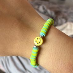 Brand New Clay Bead Bracelet, Stretchy Material Bracelet Clay Bead, Smiley Face Bracelet, Bracelet Clay, Chunky Charm Bracelet, Clay Bead Bracelet, Clay Bead, Mesh Bracelet, Black Bracelets, Garnet Stone