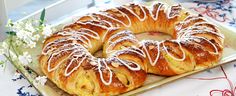 two pastries sitting on top of a metal tray