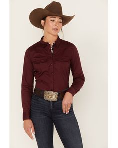 Justin Boots Womens, Western Suits, Riding Shirts, Women's Circle, Zinfandel, Red Button, Western Shirts, Button Shirt, Fashion Tops