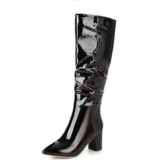 Shop Black Patent Leather Wide Calf Knee High Boots Chunky Heel Tall Boots for Women color Black for Anniversary, Going out, Hanging out, Work with worldwide Free shipping & Free return. Ivory Heels Wedding, Blue Satin Heels, Navy Blue Wedding Shoes, Royal Blue Wedding Shoes, Navy Wedding Shoes, Kitten Heel Wedding Shoes, Wide Calf Knee High Boots, Wedding Shoes Bridesmaid, Silver Sparkly Heels