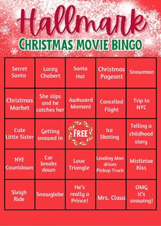 a christmas movie bingo game with the words, free to play and snowflakes