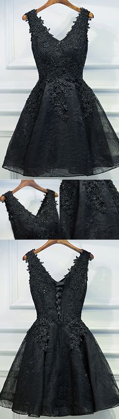 Black Prom Dress Short, Black Lace Prom Dress, Black Homecoming Dress, Prom Dresses 2018, Prom Dresses For Teens, Evening Dresses Short, Black Party Dresses, Sophomore Year, Black Prom