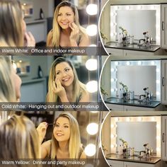 a woman is doing makeup in front of a mirror