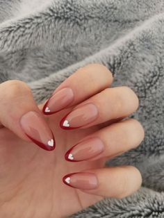 Blush Nail Art Designs, Demure Nail Designs, Almond Shape Nail Art, Demure Nails, Red French Tip Nails, Red French Tip, Hippie Nails, Punk Nails