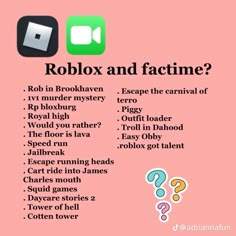 a pink background with the words roblox and factine