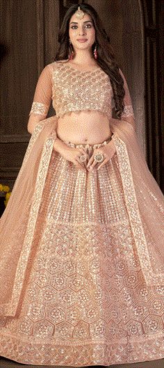 Pink and Majenta color Lehenga in Net fabric with Embroidered, Resham, Sequence, Zari work Luxury Pink Net Lehenga, Pink Net Lehenga With Resham Embroidery, Pink Sequined Georgette Lehenga, Pink Embroidered Net Lehenga, Unstitched Pink Embroidered Lehenga, Reception Lehenga, Wedding Pink, Sequence Work, Zari Work