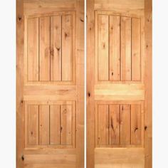 two wooden doors are shown side by side