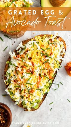 an egg and avocado toast is shown with the title above it