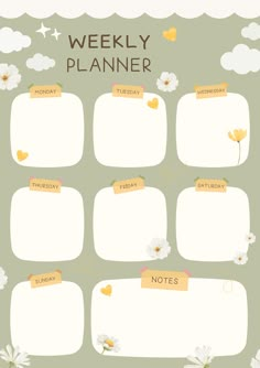 the weekly planner with notes and flowers on it