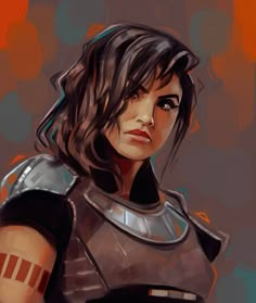 a digital painting of a woman in armor