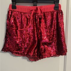 Precious Sequin Shorts For All Sequin Lovers!!! Pink Sequin Shorts, Sequin Shorts, Red Sequin, Pink Sequin, Pants Color, Bright Red, Lady In Red, Pink Ladies, Sequin