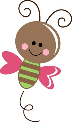 a cartoon bee with pink and green stripes on it's body, sitting in the air