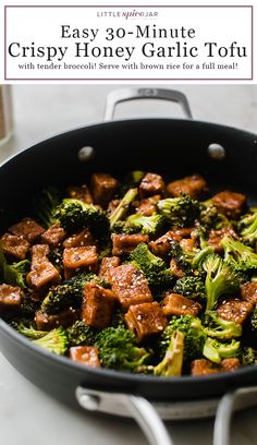 the broccoli and meat is being cooked in a skillet