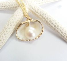 Beautiful gold sea shell necklace made with a gold plated seashell charm with a gold filled chain and fresh water pearl. This necklace makes a unique gift for a beach lover or someone special in your life. The seashell is around 15- 20mm long. Each item is carefully packaged in a beautiful jewellery box ready as a gift. If you would like to add a personalized note with your order, just write a note at checkout and I will send a small card with your gift to the recipient. Please choose necklace l Gold Shell Necklace With Pearl Pendant For Beach, Gold Shell Necklace With Pearl Chain For Beach, Gold Pearl Shell Necklace For Beach, Strand Shell Necklace With Pearl Charm As Gift, Pearl Charm Shell Necklace Gift, Pearl Charm Shell Necklace As Gift, Pearl Charm Shell Necklace Strand As Gift, Gold Shell-shaped Pearl Necklace For Beach, Gift Shell Necklace With Pearl Charm