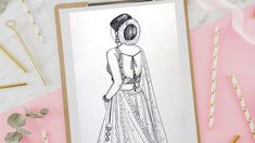 a drawing of a woman in a dress