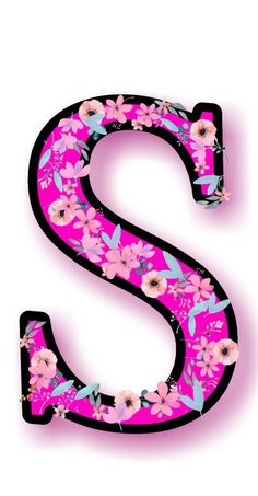 the letter s is decorated with pink flowers and blue butterflies on it's sides