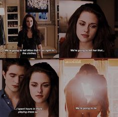 the twilight saga is shown in this scene with two girls and one man looking at each other