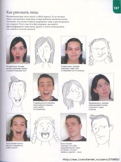 an open book with pictures of people's facial expressions