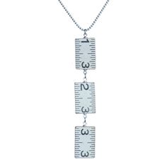 two metal rulers hanging from a ball chain on a white background, with the word's length written across them