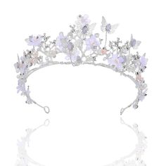 PRICES MAY VARY. Butterflies crowns for women are made of alloy,rhinestone with silver. Fairy decoration is lifelike, adding a touch of youth and liveliness. Queen crowns for women diameter: 14.61 inches(37 cm), height: 2.55 inches(6.5 cm); vintage Beautiful color as picture show.2 bobby pins provided for fastened it. Flower crowns for women are weddings style.This charming, exquisitely handmade designed tiara along with crystals is hard to be missed on any occasion. Festival rhinestone for wedd Tiaras And Crowns Royal, Crowns Royal, Princess Headbands, Wedding Flower Crowns, Crowns And Tiaras, Seashell Crown, Butterfly Crown, Queens Tiaras, Prom Hair Accessories