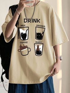 Summer Work Dresses, Drink Gift, Drop Shoulder Tee, Guys Clothing Styles, Tomboy Fashion, Funny Cat, Cat Lover, Half Sleeves