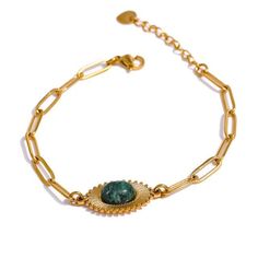 Bohemian Elegance: Gold-Plated African Turquoise Chain Link Bracelet - Lucid Fantasy Jasper Bracelet, African Turquoise, Chain Bracelets, Statement Bracelet, Color Dorado, Turquoise Pendant, Matching Necklaces, Jewelry Lover, High Quality Jewelry