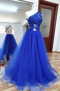 One Shoulder Backless Royal Blue Lace Long Prom Dress Prom Dress Royal Blue, Royal Blue Evening Dress, Lace Long Prom Dress, Royal Blue Lace, Dress Royal Blue, Royal Blue Prom Dresses, Marine Uniform, Dress Royal, Lace Formal Dress