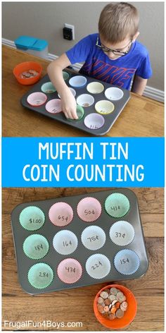 muffin tin coin counting game for kids