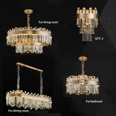 the chandelier is shown in three different styles